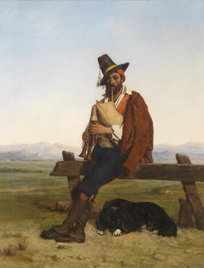 Italienische Landschaft mit einem musizierenden Hirten von Auguste Charpentier